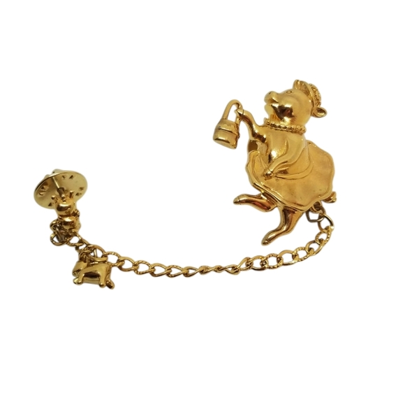 MONET VINTAGE 80S GOLDTONE MAMA PIG & PIGLETS CHAIN BROOCH - Picture 2 of 6